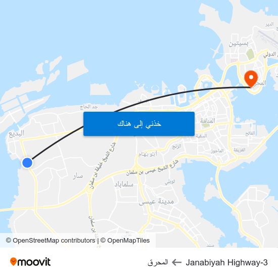 Janabiyah Highway-3 to المحرق map