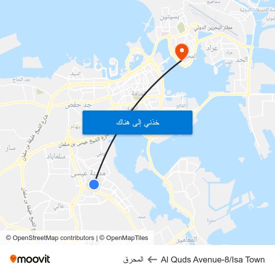 Al Quds Avenue-8/Isa Town to المحرق map