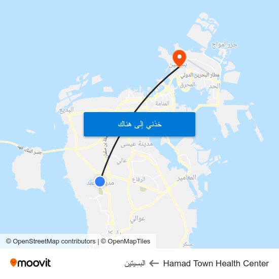 Hamad Town Health Center to البسيتين map