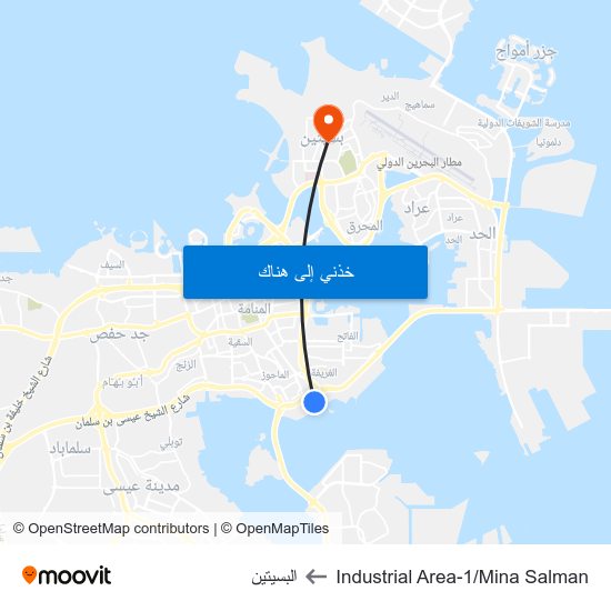 Industrial Area-1/Mina Salman to البسيتين map