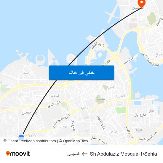 Sh Abdulaziz Mosque-1/Sehla to البسيتين map