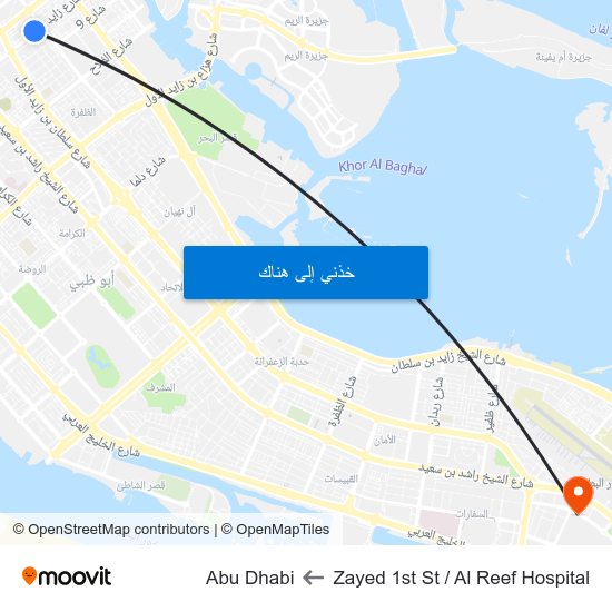 Zayed 1st St / Al Reef Hospital to Abu Dhabi map