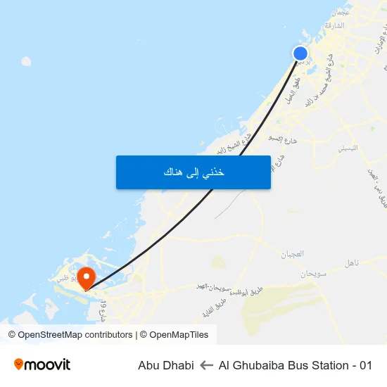 Al Ghubaiba Bus Station - 01 to Abu Dhabi map