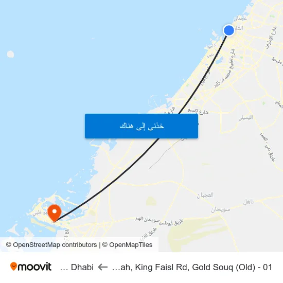 Sharjah, King Faisl Rd, Gold Souq (Old) - 01 to Abu Dhabi map