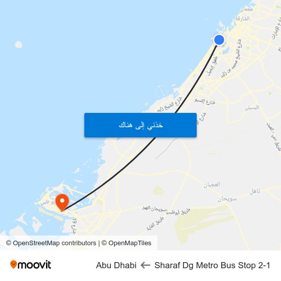 Sharaf Dg Metro Bus Stop 2-1 to Abu Dhabi map