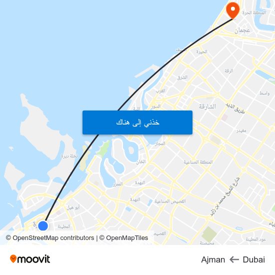 Dubai to Ajman map