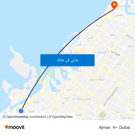 Dubai to Ajman map