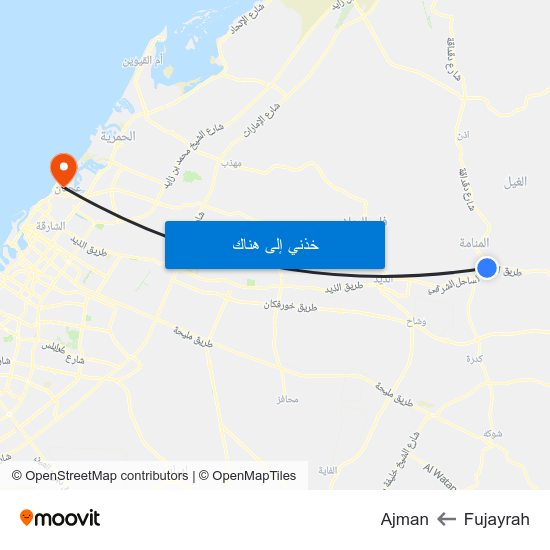 Fujayrah to Ajman map