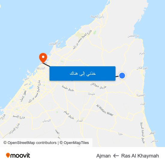 Ras Al Khaymah to Ajman map