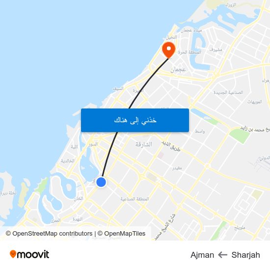 Sharjah to Ajman map