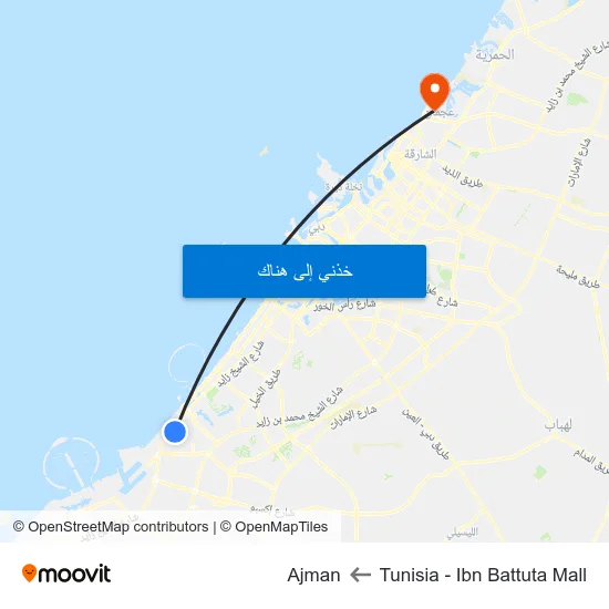 Tunisia - Ibn Battuta Mall to Ajman map