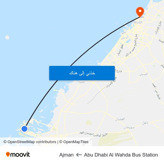 Abu Dhabi Al Wahda Bus Station to Ajman map