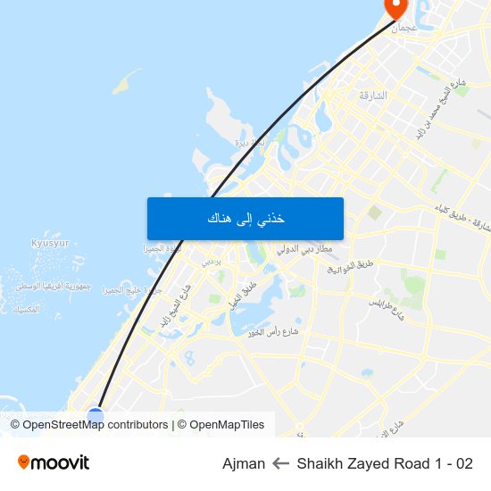 Shaikh Zayed  Road 1 - 02 to Ajman map