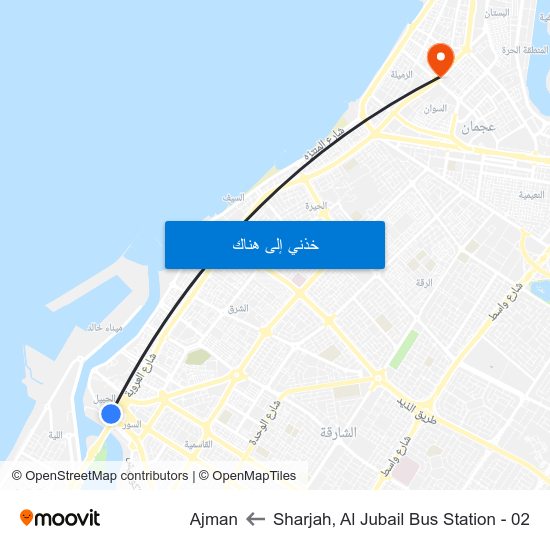 Sharjah, Al Jubail Bus Station - 02 to Ajman map