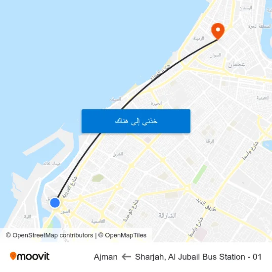 Sharjah, Al Jubail Bus Station - 01 to Ajman map