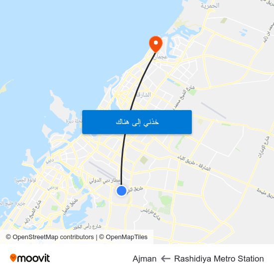 Rashidiya Metro Station to Ajman map