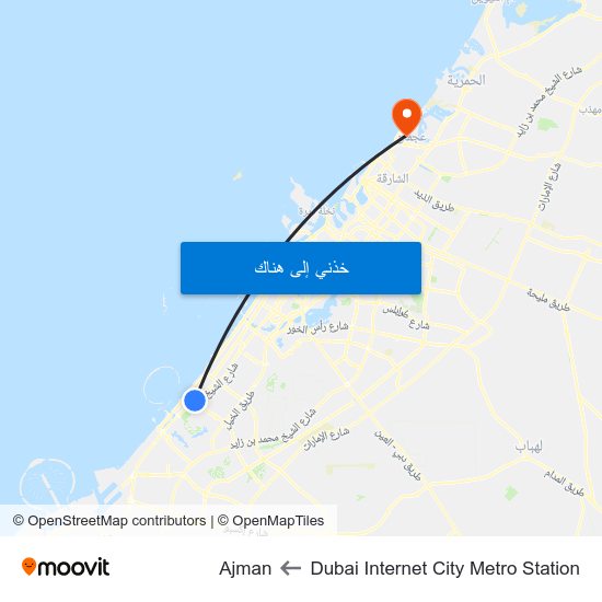 Dubai Internet City Metro Station to Ajman map