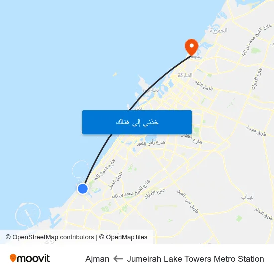 Jumeirah Lake Towers Metro Station to Ajman map