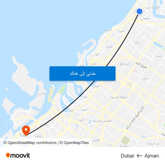 Ajman to Dubai map