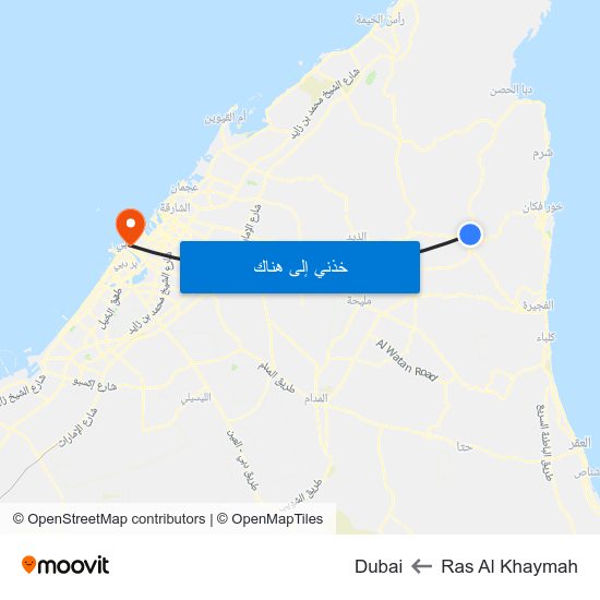 Ras Al Khaymah to Dubai map