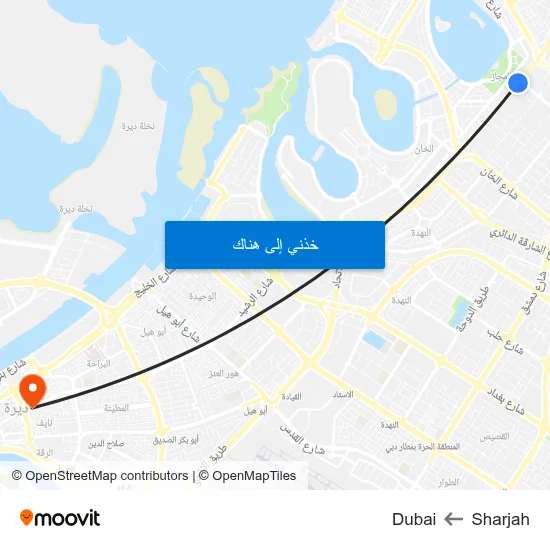 Sharjah to Dubai map
