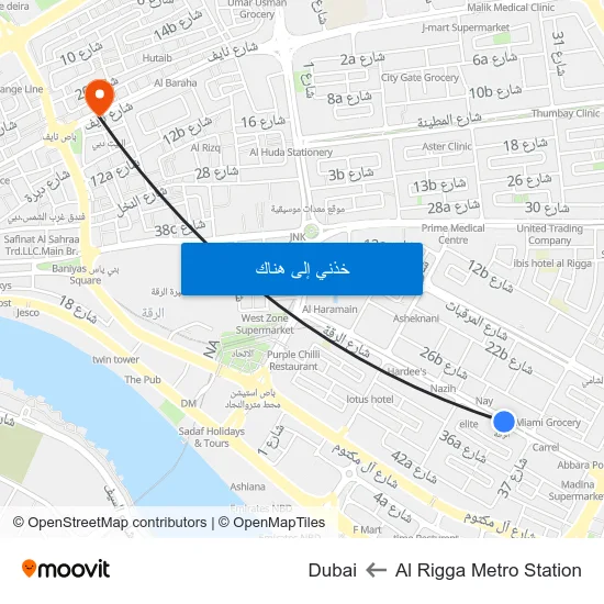 Al Rigga Metro Station to Dubai map