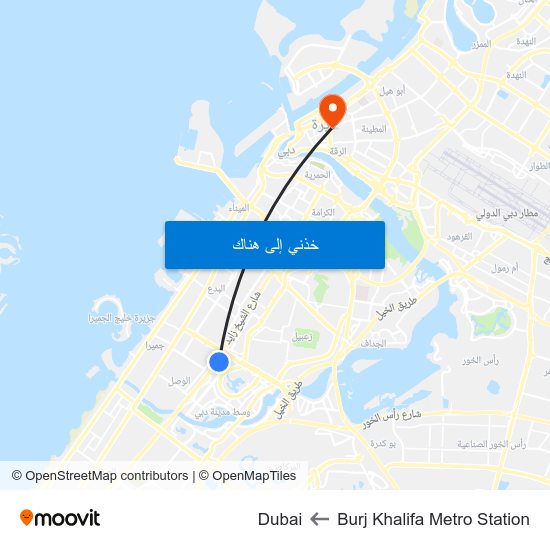 Burj Khalifa Metro Station to Dubai map