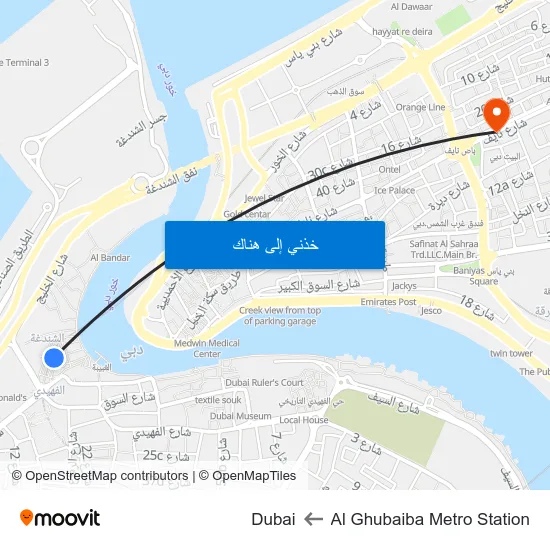 Al Ghubaiba Metro Station to Dubai map