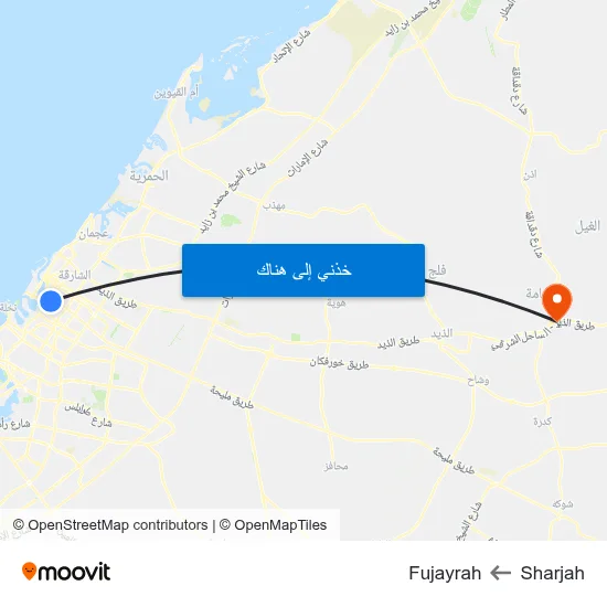 Sharjah to Fujayrah map