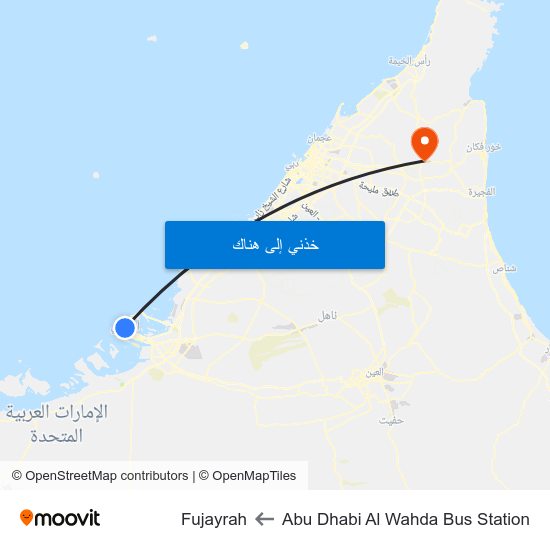 Abu Dhabi Al Wahda Bus Station to Fujayrah map