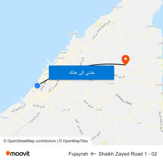 Shaikh Zayed  Road 1 - 02 to Fujayrah map
