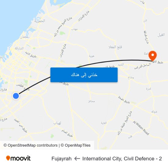 International City, Civil Defence - 2 to Fujayrah map