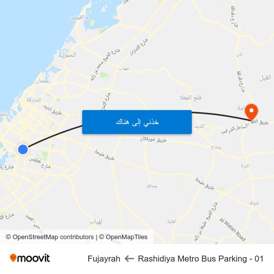 Rashidiya Metro Bus Parking - 01 to Fujayrah map