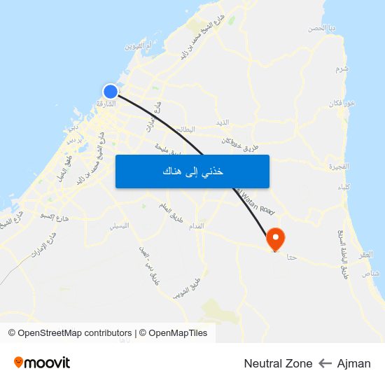 Ajman to Neutral Zone map