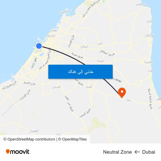 Dubai to Neutral Zone map