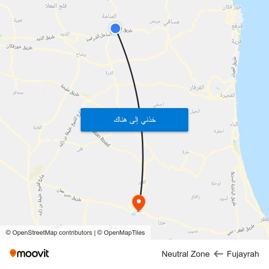 Fujayrah to Neutral Zone map