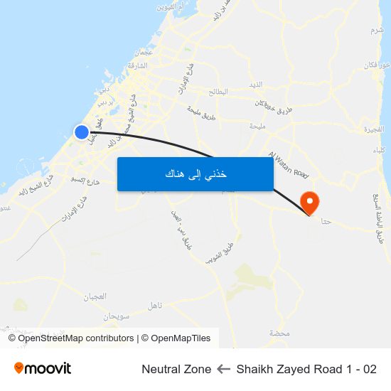 Shaikh Zayed  Road 1 - 02 to Neutral Zone map