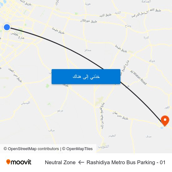 Rashidiya Metro Bus Parking - 01 to Neutral Zone map