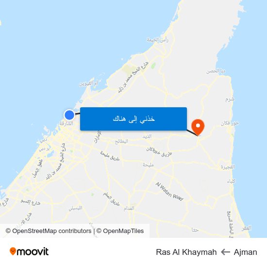 Ajman to Ras Al Khaymah map