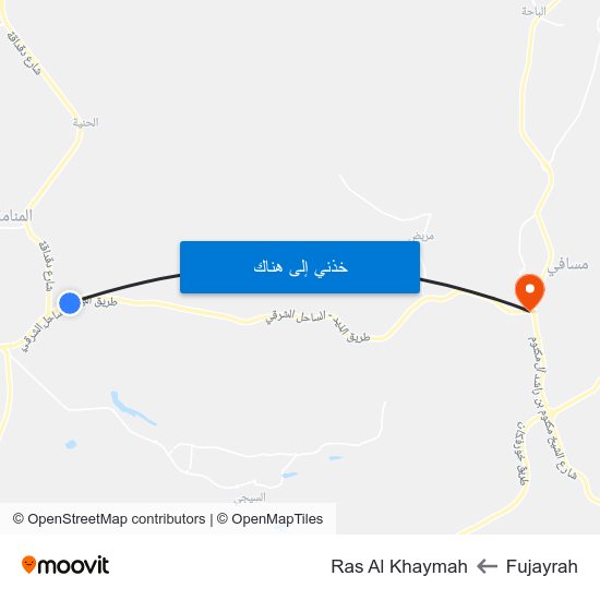 Fujayrah to Ras Al Khaymah map