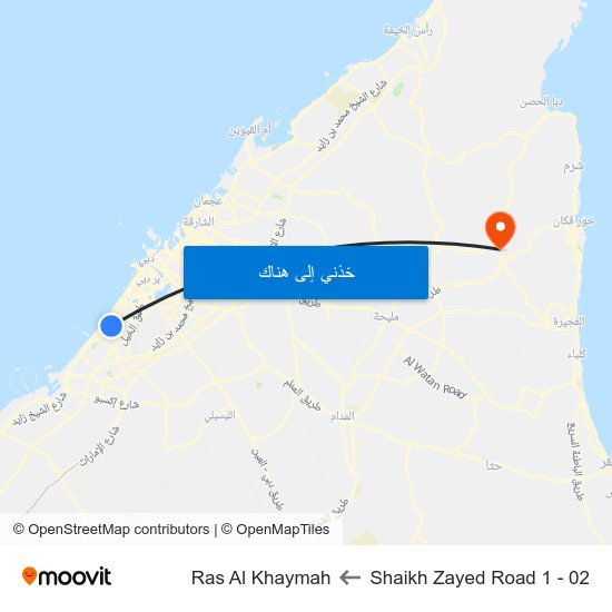 Shaikh Zayed  Road 1 - 02 to Ras Al Khaymah map