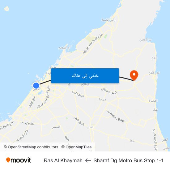 Sharaf Dg Metro Bus Stop 1-1 to Ras Al Khaymah map