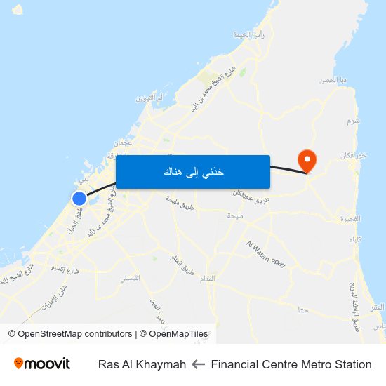 Financial Centre Metro Station to Ras Al Khaymah map
