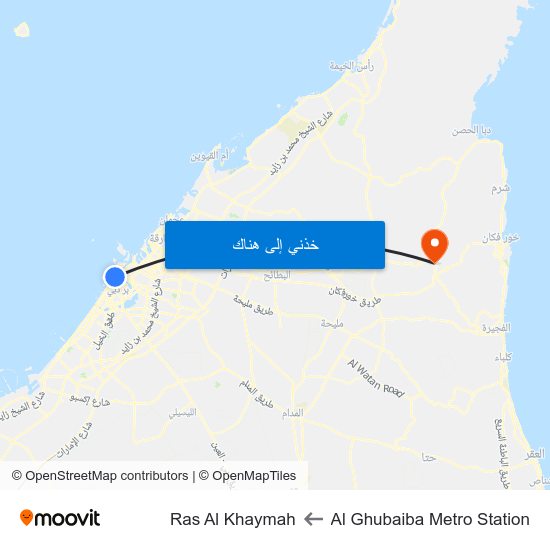 Al Ghubaiba Metro Station to Ras Al Khaymah map