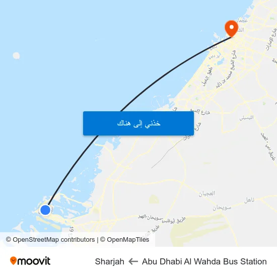 Abu Dhabi Al Wahda Bus Station to Sharjah map