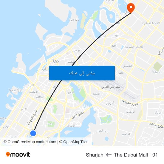 The Dubai Mall - 01 to Sharjah map