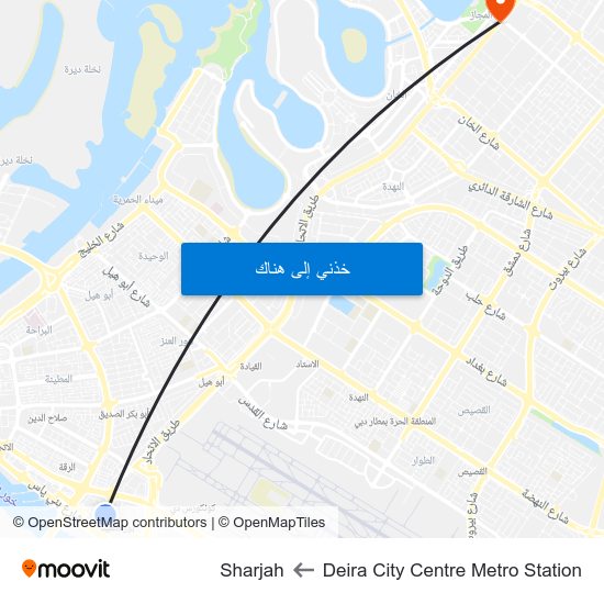 Deira City Centre Metro Station to Sharjah map