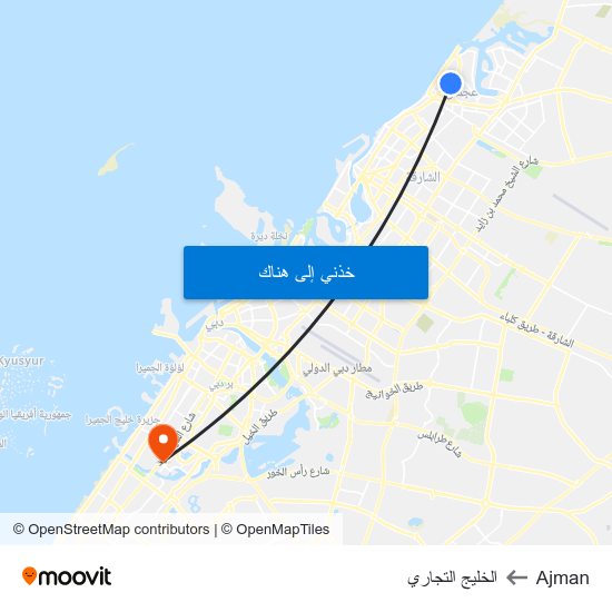 Ajman to الخليج التجاري map