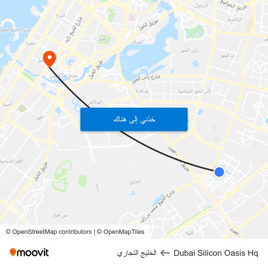 Dubai Silicon Oasis Hq to الخليج التجاري map
