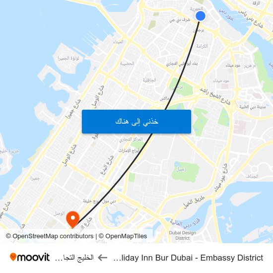 Holiday Inn Bur Dubai - Embassy District to الخليج التجاري map